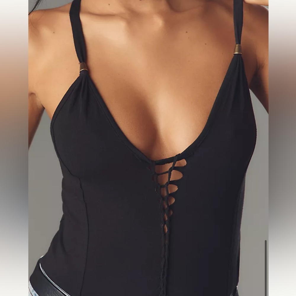 NWT Anthropologie Pilcro Lace-Up Halter Tank Top Pink Sz M - Picture 2 of 5
